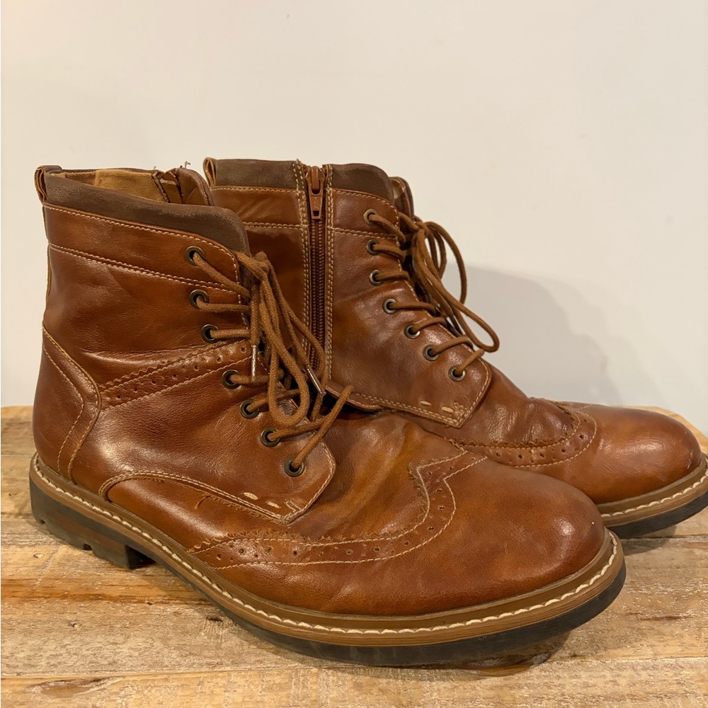 Men's Tan Leather Lace-Up Boots